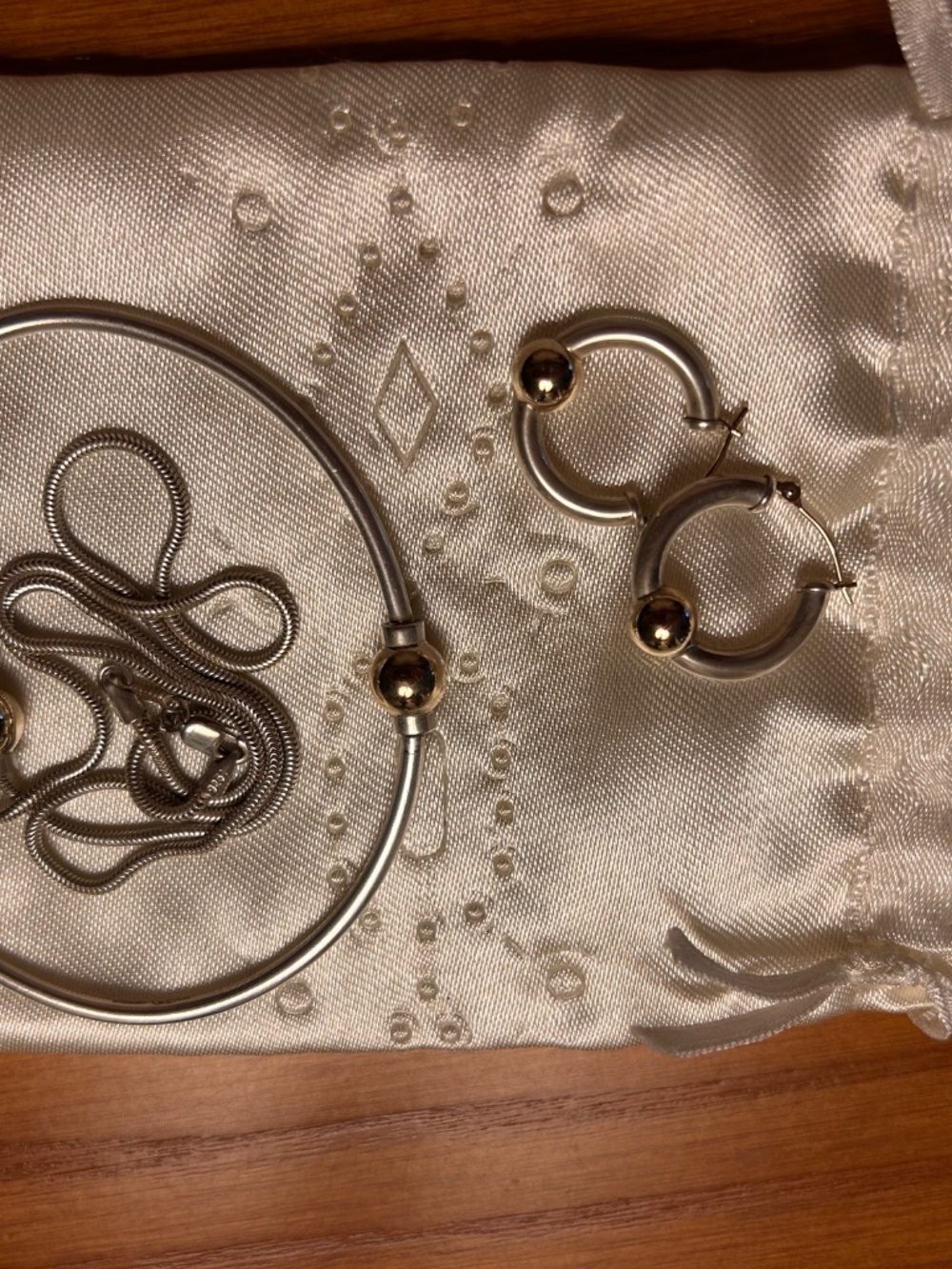 Cape Cod Ball sterling and gold necklace, bangle, and hoop earrings - Picture 2 of 7
